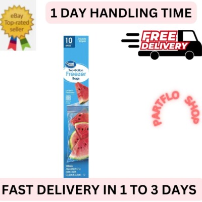 Great Value Freezer Guard Double Zipper Freezer Bags, 2 Gallon, 10 Count