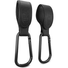 Stroller Hooks for Bags 2 Pack - Faux-Leather Stroller Clips and Hooks, Univer