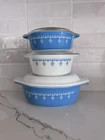 Pyrex Snowflake Garland Blue White 471 472 043 Vtg With Lids Great Condition Lot