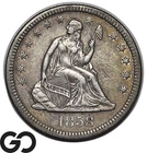 1858 Seated Liberty Quarter Choice AU++, Collector Type Coin