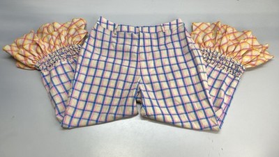 Celia B Womens Pant Pink/Multi Size M Amelia Checkered Flared Ruffled Cotton