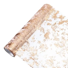 Rose Gold Table Runner 11" x 180", Metallic Foil Thin Mesh