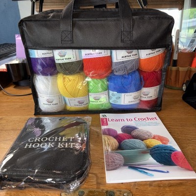 20 Inscraft Acrylic Skeins Multi Colored Yarn, Hook Kit and Booklet.  New!