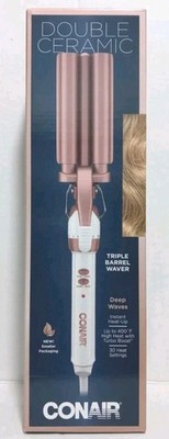 Conair Curling Double Ceramic Triple Barrel Hair Iron White/Rose Gold - CD704