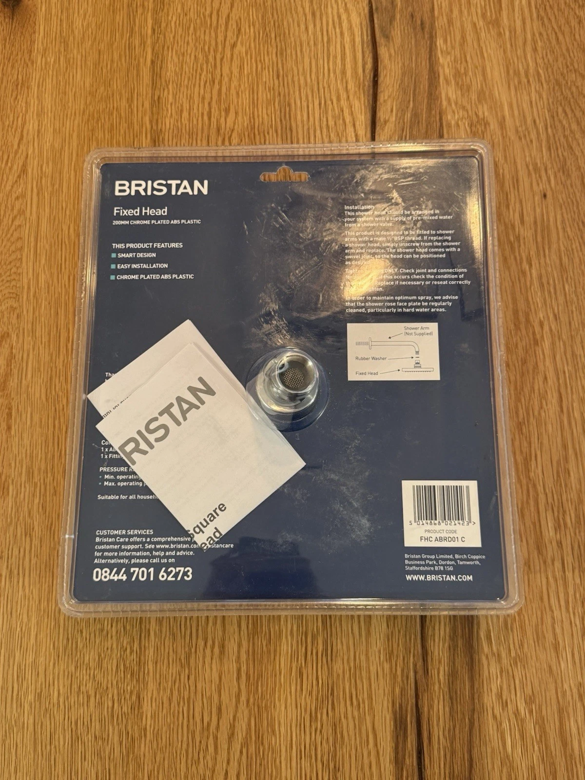 Bristan 200mm Fixed Head Shower Round ABS Chrome Finish FHCABRD01C - New 2