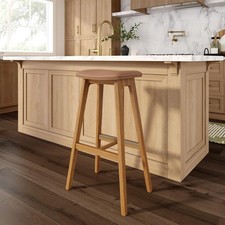 Plank Beam Beryl Bar Height Stool Rubberwood Bar Stool Faux Leather Seat PECAN