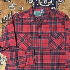 Vtg Vintage Pendleton Loop Collar Shirt Button Up Flap Pockets Sz Xl 1960s Red
