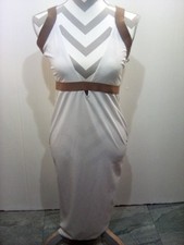 Unbranded White/Tan Bodycon Dress Large Below Knee Length Sleeveless  Backless