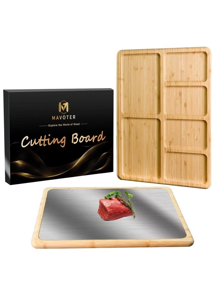 2 in 1 Double Sided Titanium Cutting Board & Bamboo Food Serving Charcuterie Che