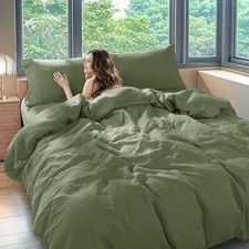 100 Linen Duvet Cover Set, Luxury Pure Natural French Queen 05 - Olive Green