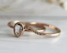 1.5Ct Oval Cut Simulated Diamond Women Bridal Ring Set 14k Yellow Gold Plated