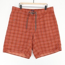 Patagonia Board Shorts Mens 38 Orange Plaid Swim Trunks Drawstring Nylon Beach