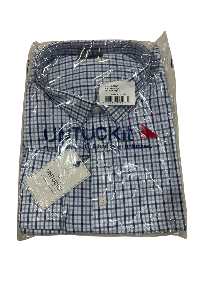 UNTUCKit Ruffino Button Down Long Sleeve Shirt Plaid Blue 3XL Tall