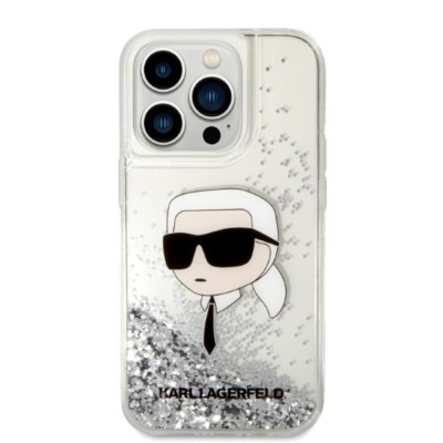 Karl Lagerfeld iPhone 14 Pro Max Hülle Cover Case Liquid Glitter Karl Head