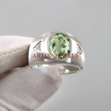 Natural Green Amethyst Gemstone with 925 Sterling Silver Ring for Men's 5150