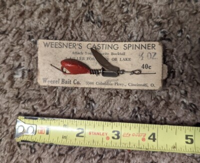 Antique Weesner's Casting Spinner 4.0 oz Original Sales Card Weezel Bait Co. 40¢