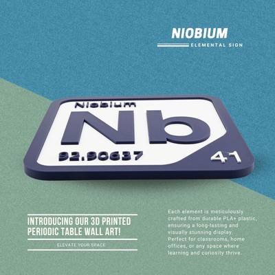 3D Printed Niobium Periodic Table Tile, Durable PLA+ with Adhesive Strip.