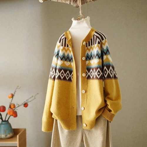 Lady Knitted Sweater Coat Jacket Tops Loose Cardigan Ethnic Knitwear Retro Warm - Bild 2 von 21