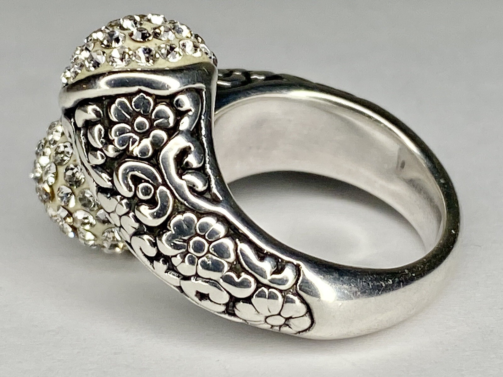 Sterling Silver Floral Scroll Bypass Ring Sparkin… - image 2