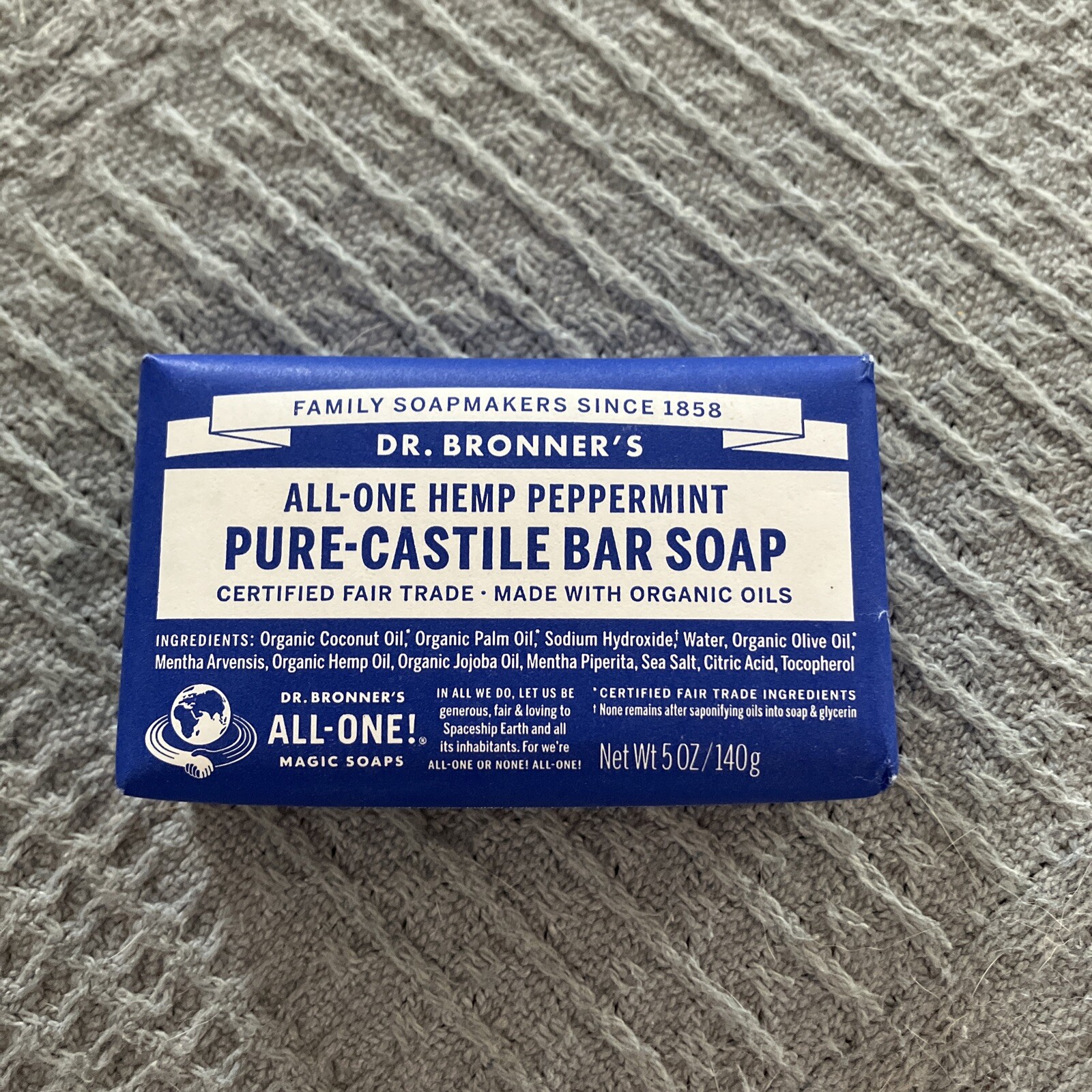 Dr. Bronner’s Hemp Peppermint Pure-Castile 5oz Bar Soap Organic Oils ...