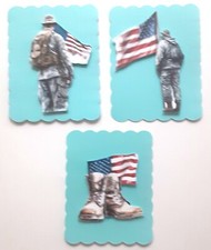 Patriotic Flag Soldier Boots Dimensional Card Front Scrapbook Embellishment 853