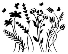 Really Great Stencils, Tall Flowers Two, 4x6" Stencil, Wildflowers, Butterflies