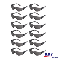 BBS Safety Glasses Gray Smoke UV ANSI Z87.1 Scratch Resistant 12-Pack New