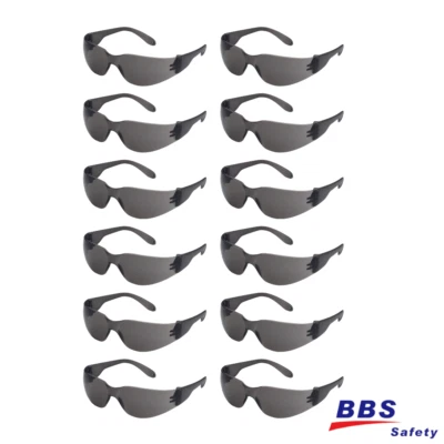 BBS Safety Glasses Gray Smoke UV ANSI Z87.1 Scratch Resistant 12-Pack New