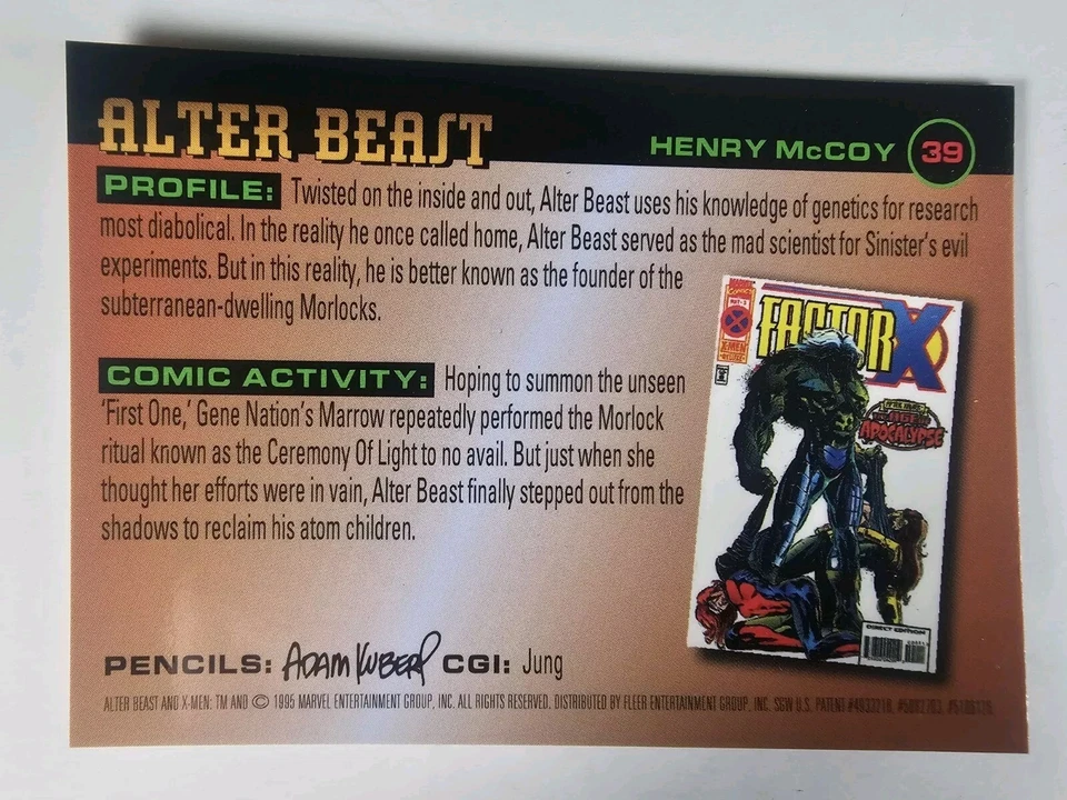 ALTER BEAST 1995 Fleer Ultra X-men Marvel AGE OF APOCALYPSE Chromium Card #39 - Image 2 of 2