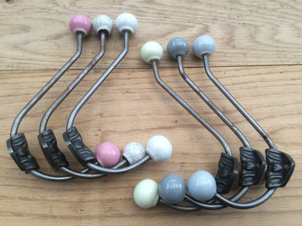 Old Retro 50s 60s Style Ceramic Ball Tip Coat Hook Hanging Coat
