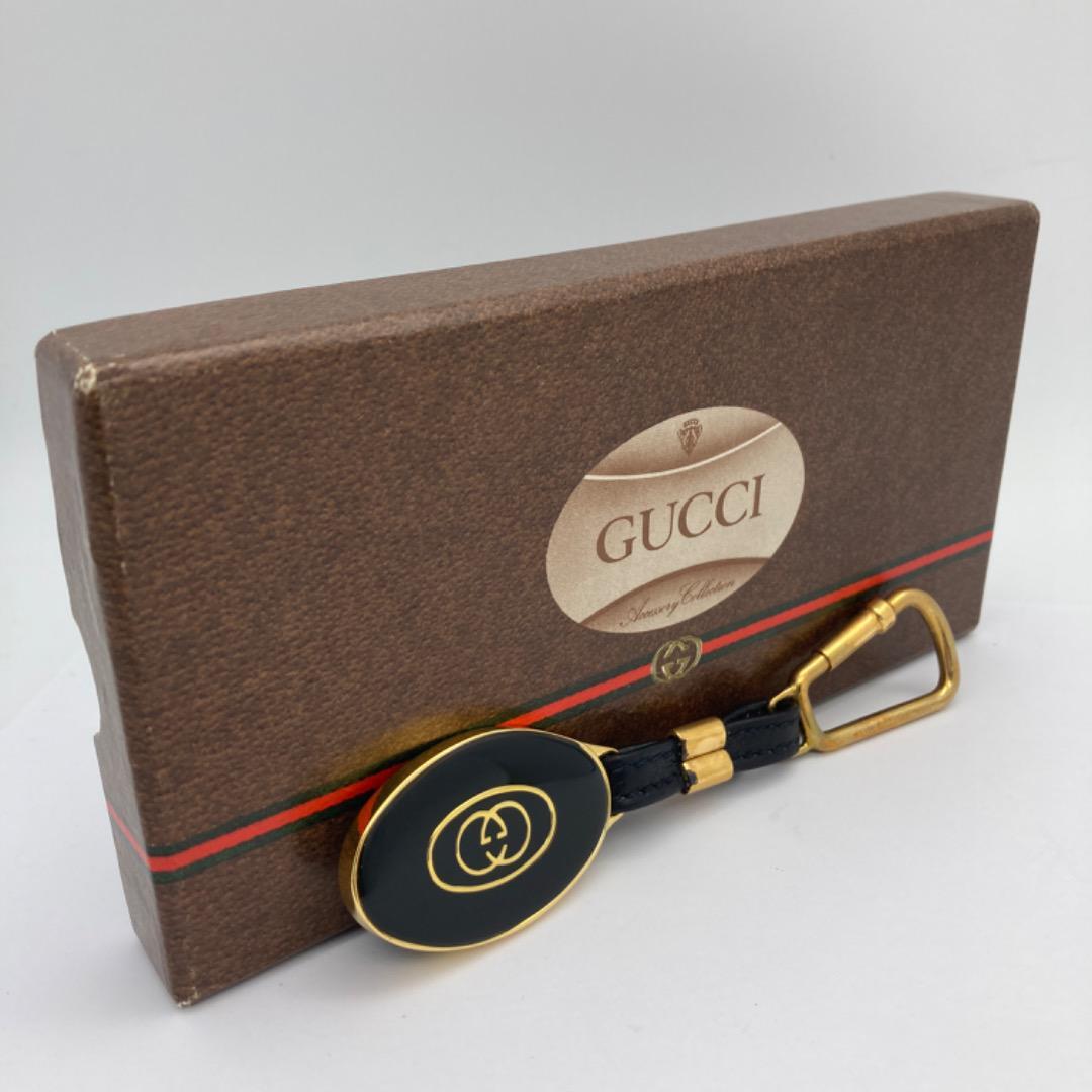 Gucci Black Interlocking G Key Ring Bag Charm Key Chain A0300526