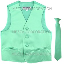 New Kids Boys Formal Tuxedo Vest Necktie Aqua Green US Sizes 2-14 Wedding Party
