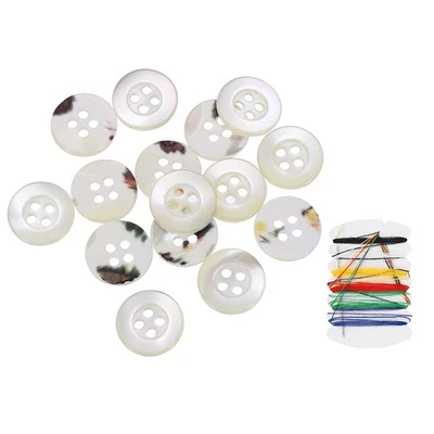 15 Stück 4-Loch 12,5mm Natürliche Muschelknöpfe Mit Nähgarn Set Weiß/Schwarz - Bild 1 von 4