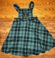 Harry Potter Slytherin Green Plaid Overall Dress Jumper Hogwarts XS