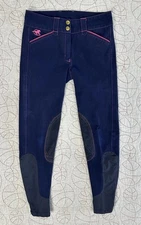 Piper by Smartpak Equestrian Riding Breaches / Navy Blue Pink / Size 22