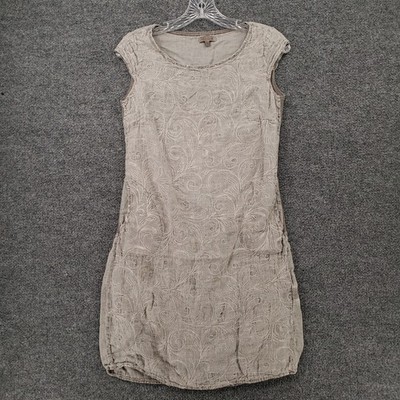 Lina Tomei Dress Womens S Small Beige Linen Shift Cap Sleeve Embroidered  ITALY | eBay