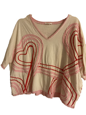 OLI & HALE CROPPED OVERSIZED SZ.S.TOP w(PINK HEARTS 62''C24''L .(POCKETS)