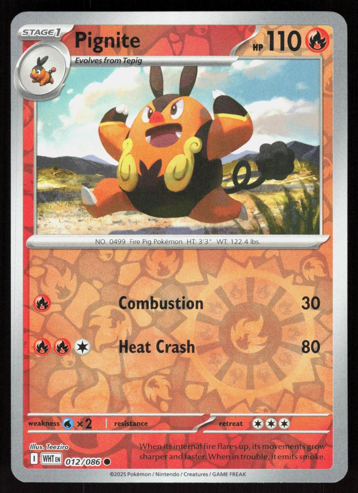 Pignite 012/086 Common White Flare Pokemon Reverse Holo Near Mint