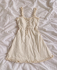Urban Outfitters White Solid Mini Dress S Square Neck Smocked Ruffle Zip
