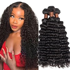 Angie Queen Brazilian Virgin Hair 14 16 18in Deep Wave 3 Bundles Natural Black