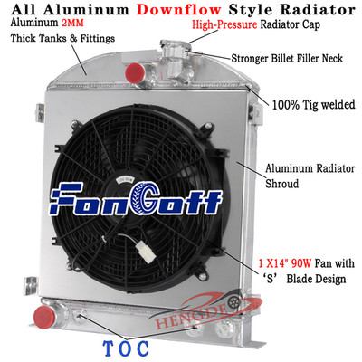 4-ROW Aluminum Radiator Shroud Fan Fits 1932 Ford Chopped Model 18 B/BB V8