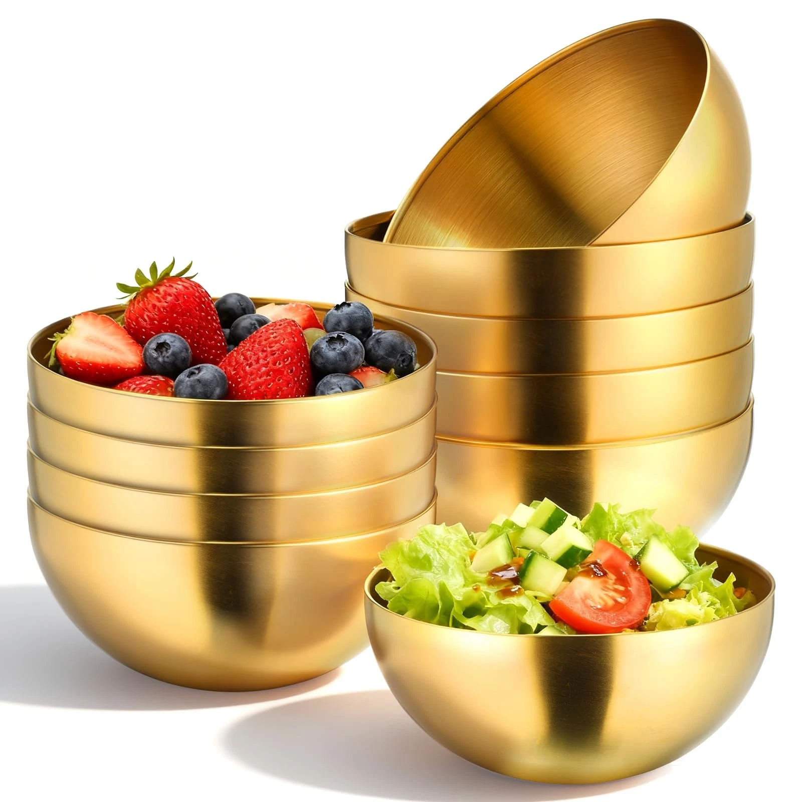 10 Pcs 5.9 Inch Gold Mixing Bowls, Metal Stainless Steel Mixing Bowls Decorat...
