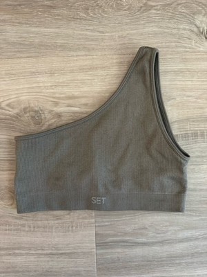 SET Active One Shoulder Ribbed Tank Gray XS/S Women's Activewear Top