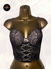 Victoria s Secret Black Pink Lace Bustier Corset Top