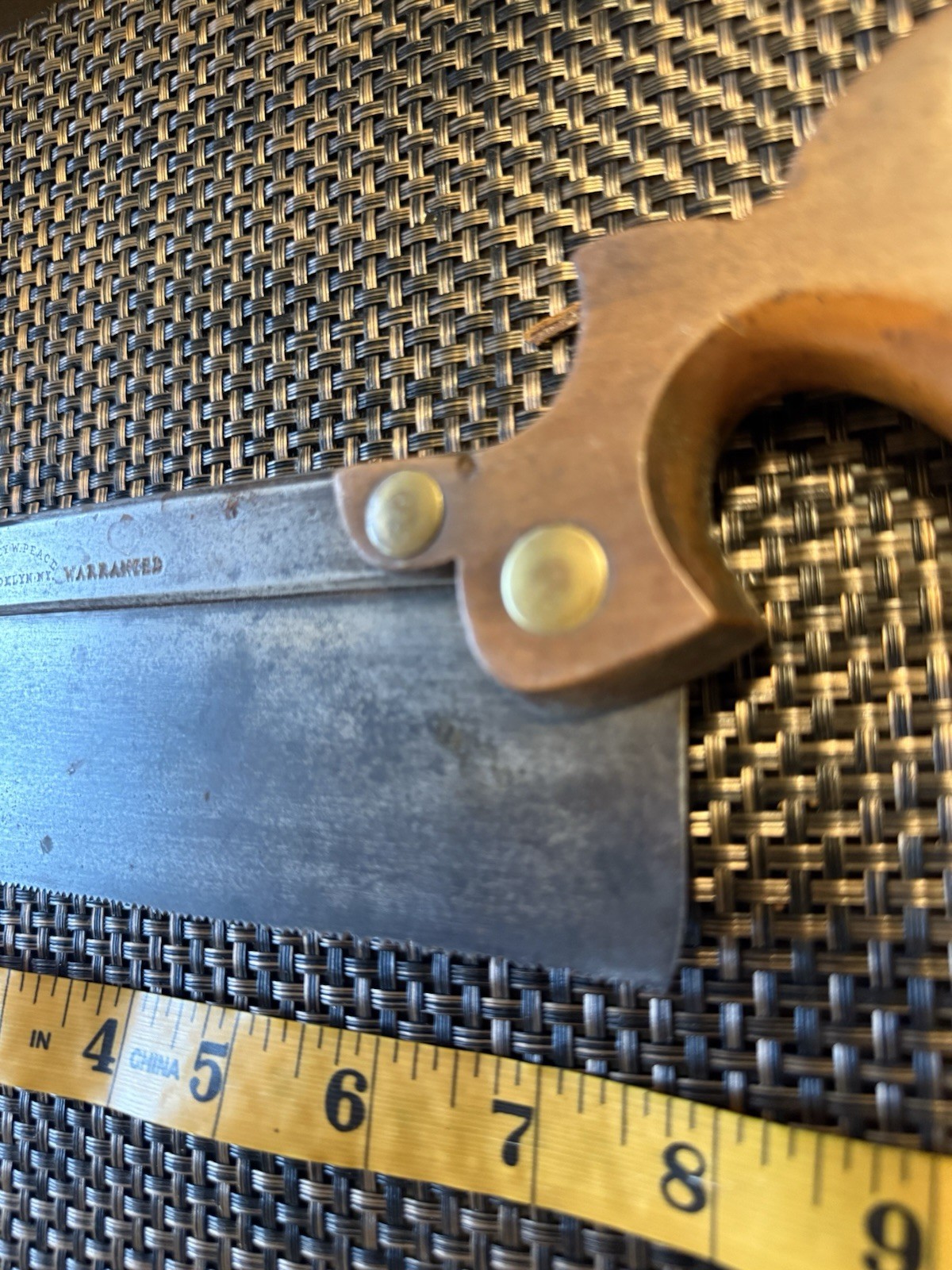 Vintage Spring Steel Warranted Saw With Wooden Handle