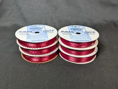 Lot Of 6 Burgundy Red Offray Satin Ribbon Spools Ruffled & Straight Edge New - Image 1 of 4