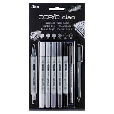 COPIC  ciao 5+1 Kalte Grautöne Layoutmarker-Set grau 1,0 + 6,0 mm, 6 St.