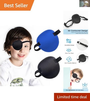 2PCS Adjustable 3D Eye Patches for Comfort and Lazy Eye Treatment - Black/Blue