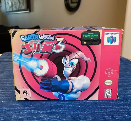 Vintage Faded Ripped Empty Box Only: Earthworm Jim 3D (Nintendo 64 N64) NO GAME