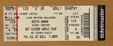 2011 KEITH URBAN GET CLOSER TOUR HERSHEY PA. CONCERT TICKET STUB